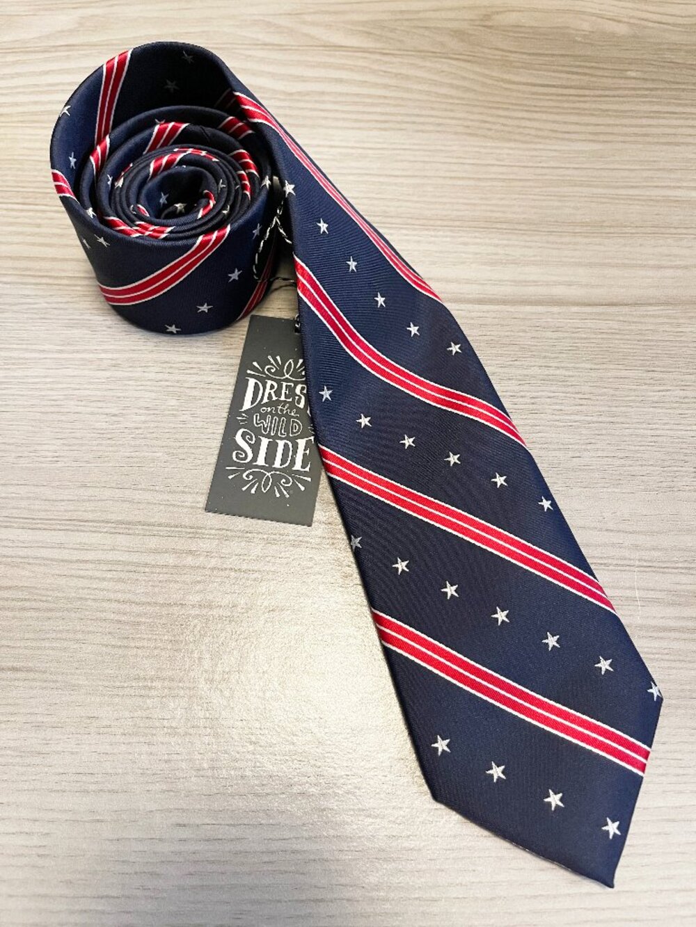 Wild Ties XL Navy Red White Stars Striped Patriotic Mens Necktie NWT